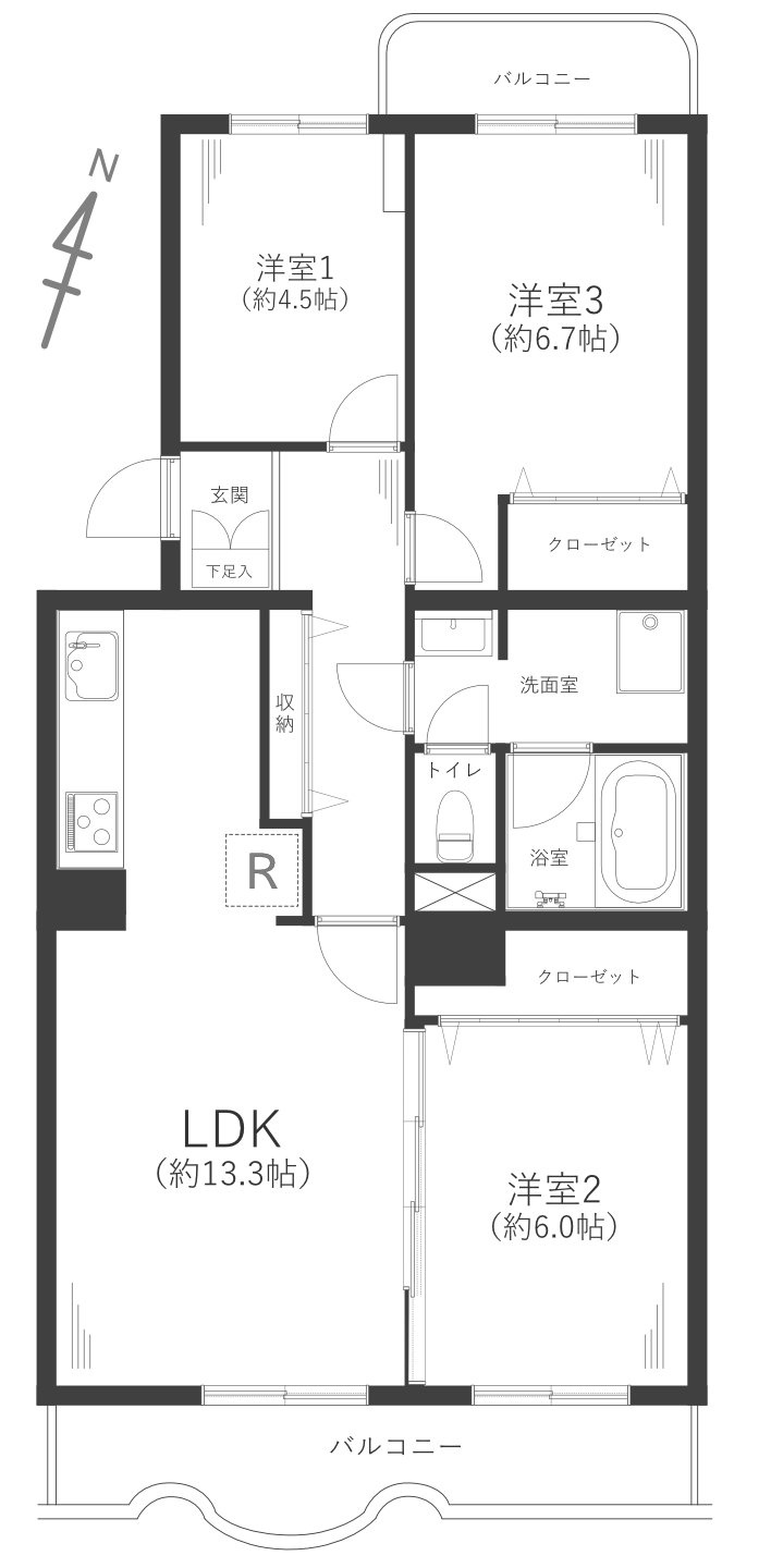 磯子レインボーハイツ3-1号棟の間取り