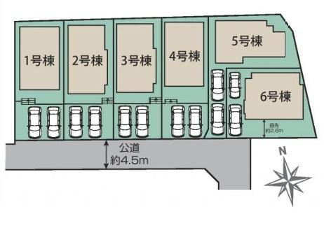 平塚市入野　新築戸建　全６棟の区画図|対象地は5号棟です。