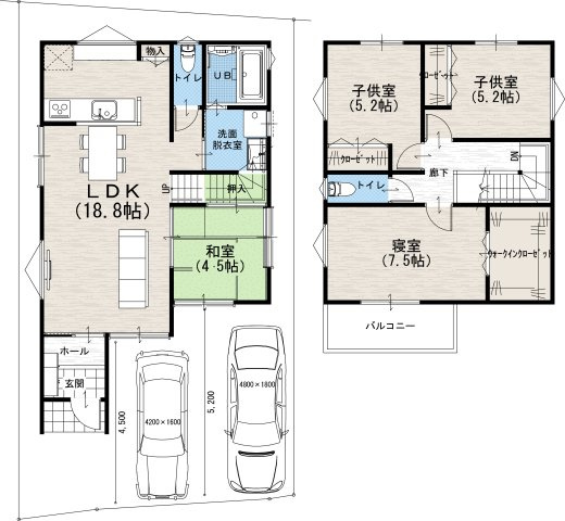 【土地図＋建物プラン例】の画像