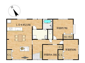 【間取り】 | 【リフォーム住宅】中古一戸建　里庄町新庄B　3LDK | 3LDKの間取りとなっております。