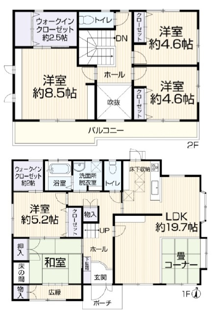 三郷市彦倉1丁目　中古戸建の間取り|5LDK+2WICの間取で、収納も豊富です