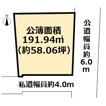 吉田町　土地の土地図|間口約１４ｍ、奥行約１３．５ｍ。地形も良好です。