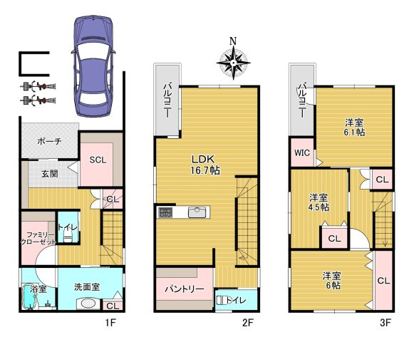 シェーネルヴォーネン・ジョン武庫之荘6丁目の参考プラン|※延床面積100㎡以内でフリープラン対応可能。もしくは表示図面にて建売、カラーセレクト可能。