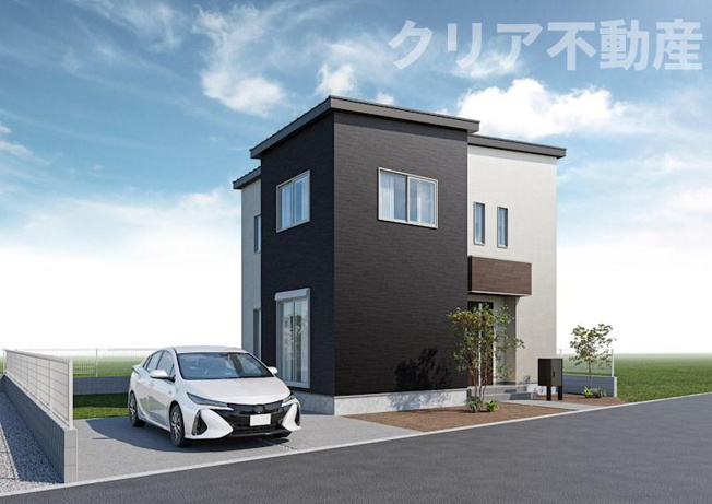 【外観パース】 | フィリディアガーデン太田市東矢島町　3号棟 | スッキリクリアな青空に映えるエクステリア！
日当たり良好な立地です♪