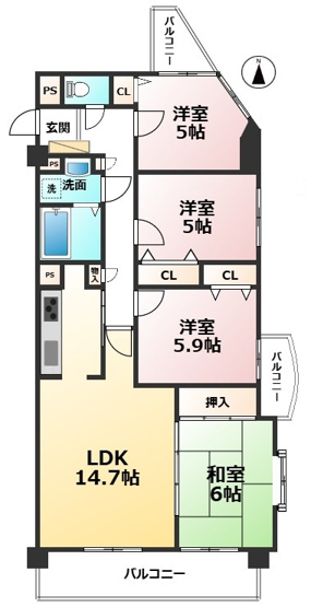 【間取り】 | ロイヤルマンション別府六
