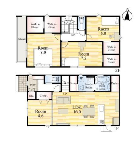 菊池郡大津町室第1-3棟（5号棟）の間取り|全居室収納付きで便利です。