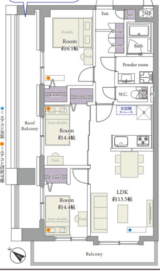 【間取り】 | ライオンズマンション博多南 | ◆角部屋・4階・3LDK◆二面バルコニーで開放感もあります
