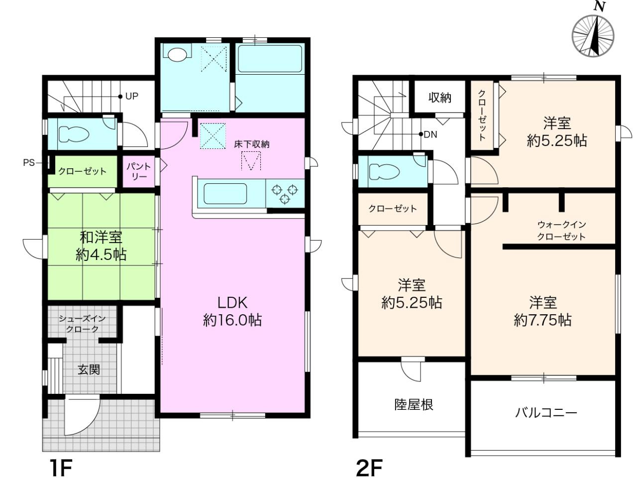 香美市土佐山田町宝町4丁目　2号棟　【内覧可能】（全5区画）　新築戸建の間取り
