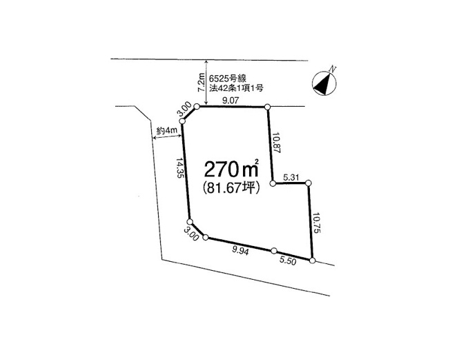 【土地図】 | ふじみ野市亀久保　建築条件無売地　全1区画　(ふじみ野店) | 陽当たり良く開放的な三方角地！
土地80坪以上の広さに理想の住まいを建築いただけます！