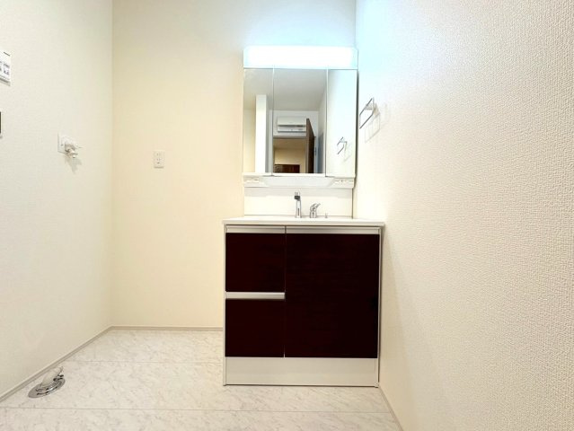 【商談中】リーブルガーデン　岐阜市薬師町　全3区画分譲の独立洗面台|洗面化粧台 幅 750mm、軽く割れにくい洗面ボールと場所をとらないコンパクト設計の本体キャビネットです。
ミラー扉の内側は全て収納スペースです。リフトアップシャワーを採用し両手が自由に使えます