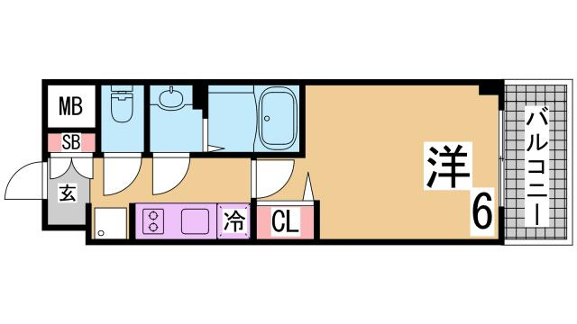 神戸市兵庫区大開通３丁目の賃貸マンションの間取り