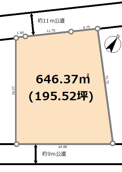 入間郡越生町春日4丁目　土地195坪の土地図