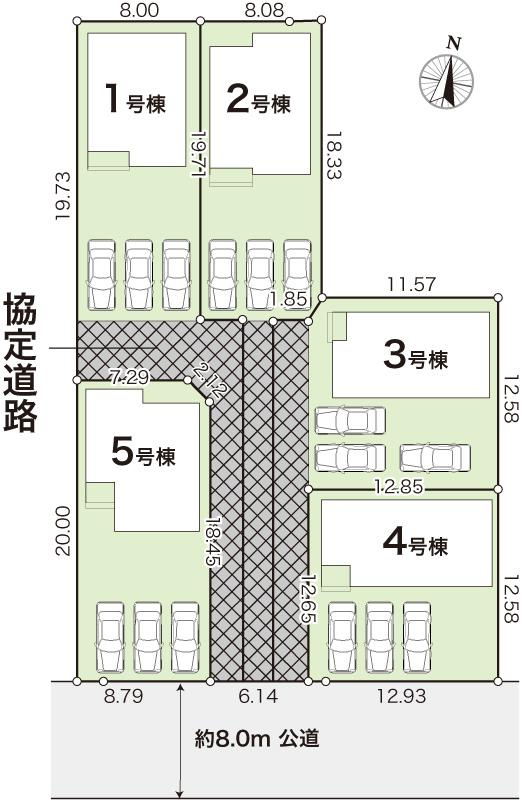 香美市土佐山田町宝町4丁目　5号棟　【内覧可能】（全5区画）　新築戸建の区画図|5号棟