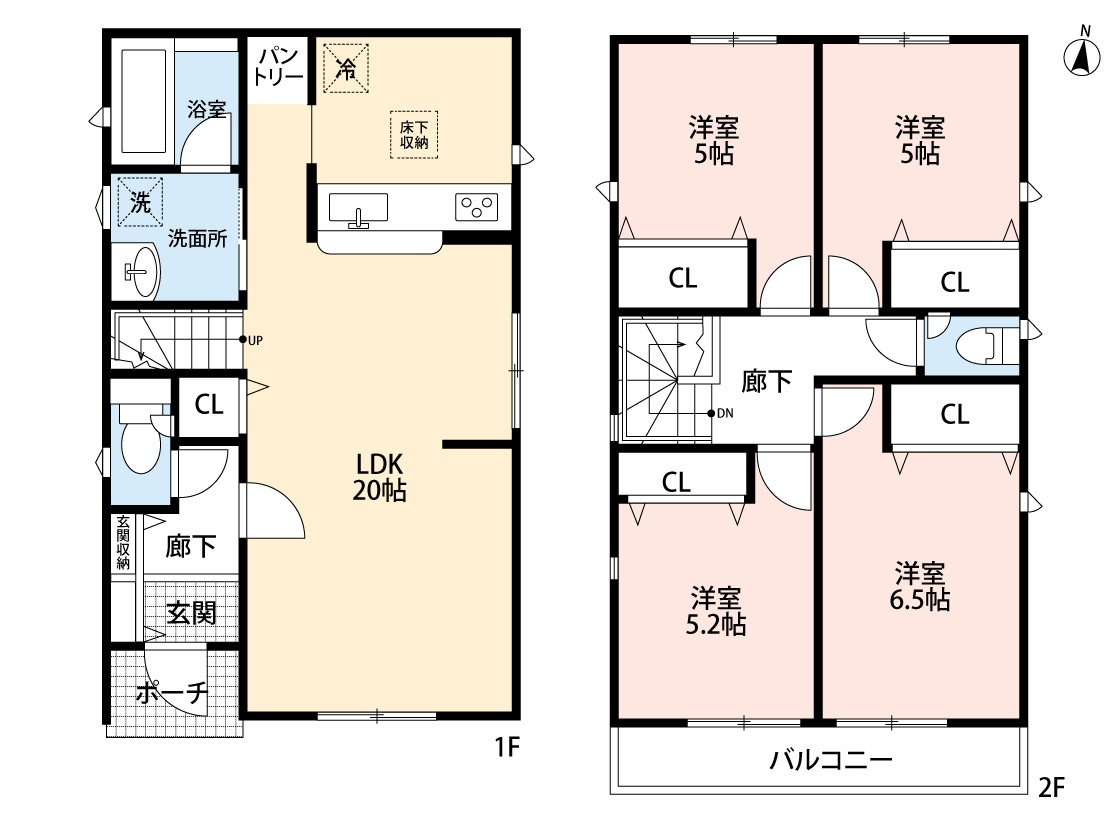小牧市大字本庄字郷浦　新築戸建　１号棟の間取り|広々20帖リビング