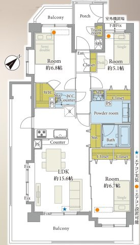ライオンズプラザ三郷の間取り|最上階・角部屋のお部屋です！L字バルコニー、物入付きです