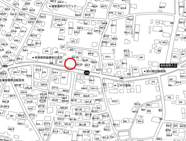 あきる野市野辺　南道路　100坪！の地図