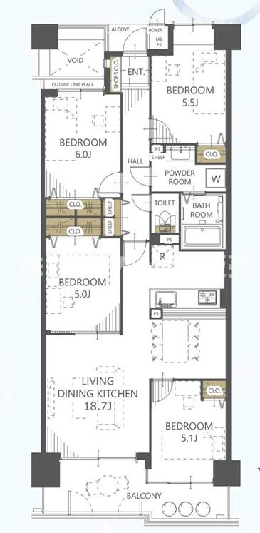 オークヒルズ香里四番館の間取り|間取り図はいかがですか？ご希望を叶える間取りですか？リビングの広さは？水回りの位置は？カウンターキッチン？など色々な情報が集約されています。弊社ではリフォームなどのご相談も承っております。