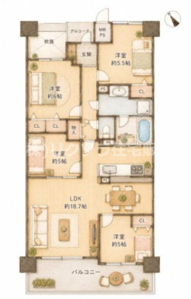 オークヒルズ香里四番館の間取り|間取り図はいかがですか？ご希望を叶える間取りですか？リビングの広さは？水回りの位置は？カウンターキッチン？など色々な情報が集約されています。弊社ではリフォームなどのご相談も承っております。