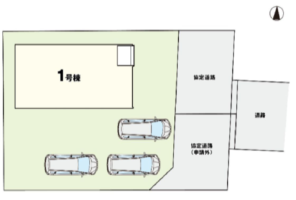 アーバンスタイル前橋市箱田町1期　１号棟の区画図|お車は３台以上駐車可能です。前面道路も広々していて開放的な立地ですよ！