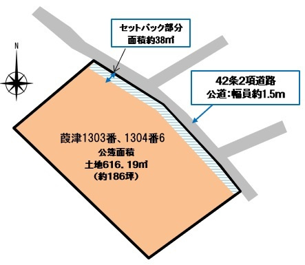米子市葭津売土地の土地図|セットバック面積約38㎡