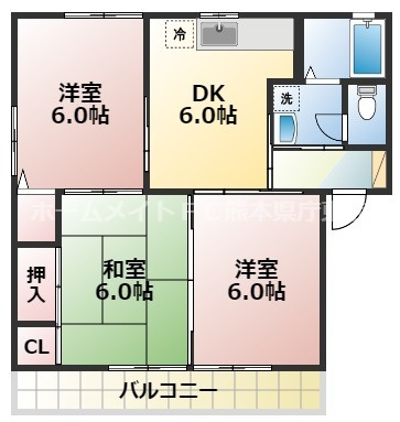 熊本市東区長嶺東７丁目のアパートの間取り