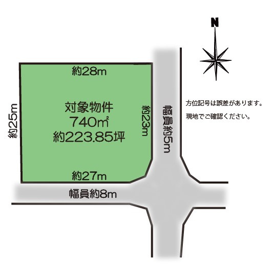 浅間ハイランドパーク前面道路は8mで広々角地の土地図
