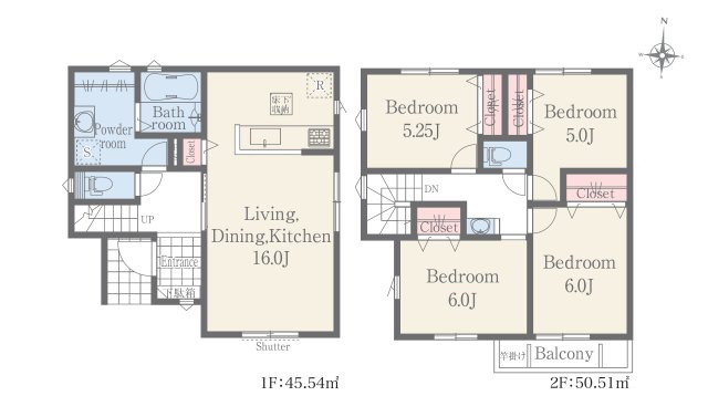 熊本市中央区出水6丁目第3-2棟（1号棟）の間取り|全居室収納付きで便利です。
