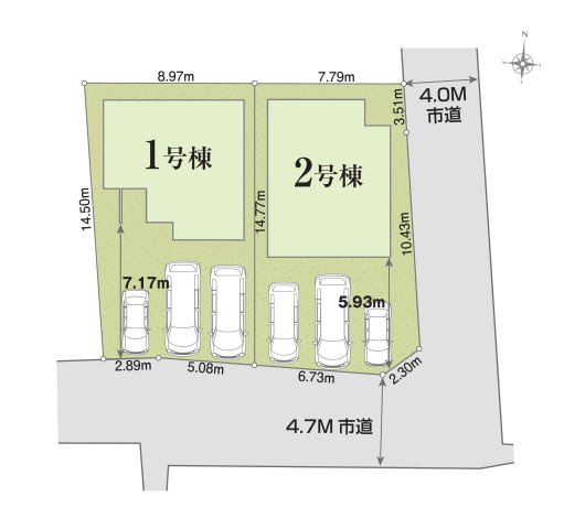 熊本市中央区出水6丁目第3-2棟（1号棟）の区画図|配置図（1号棟）