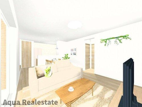 高松市小村町の新築一戸建の居間・リビング|おしゃれなリビングです