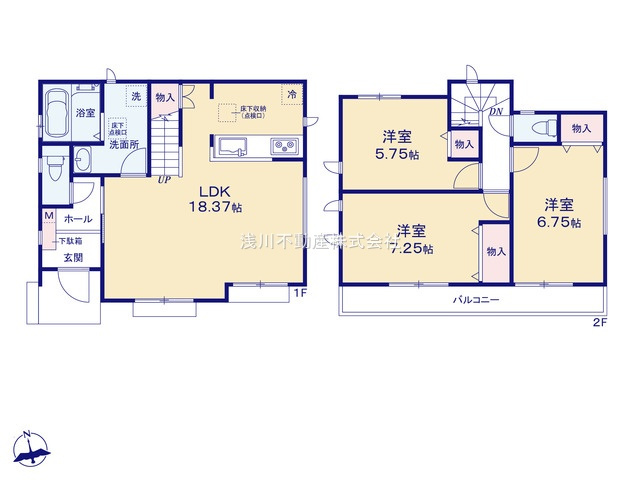 八王子市　北野町　新築一戸建て　６期の間取り|～南向き3LDK　開放感のあるワンフロアリビングの間取り～
