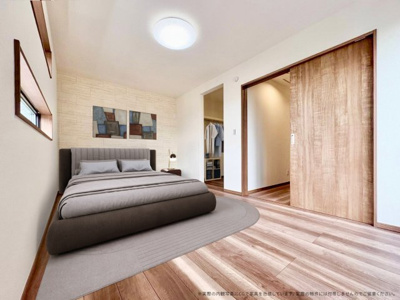 【寝室】 | 【主寝室　CG家具設置イメージ】
※画像に含まれる家具家電はCGで作成したイメージです。実際の物件には付帯しません。