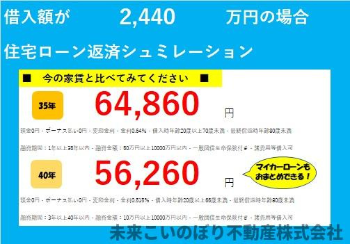 【その他】 | 今の家賃と比べてみてください！		
家賃と変わらない金額で夢のマイホーム♪		
マイカーローンやショッピングローンおまとめのご相談や勤続年数が1年未満の方もお気軽にご相談ください。	