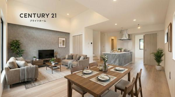 横浜市神奈川区西寺尾３丁目の新築一戸建の居間・リビング|家族が自然と集まるリビングは
落ち着きのある空間です♪