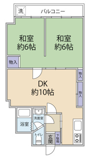 【間取り】 | ホワイトコーポラス | 2DK　東向き