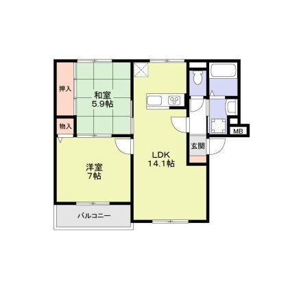 【間取り】 | ニューリバーサイド八尾南B棟 | この間取りの反転タイプです。