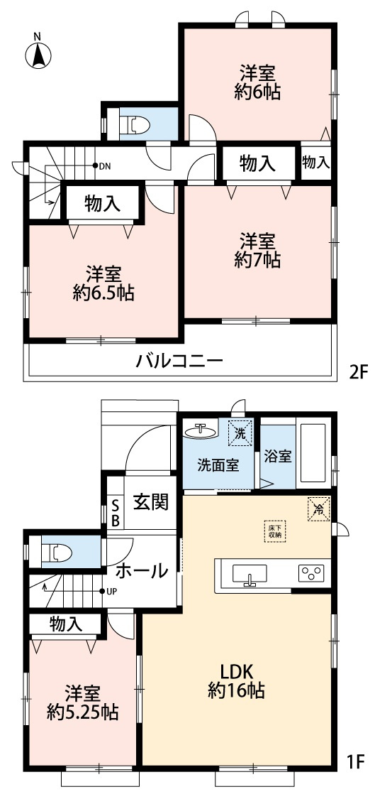 小牧市大字三ツ渕　新築戸建　B号棟の間取り|全居室洋室

