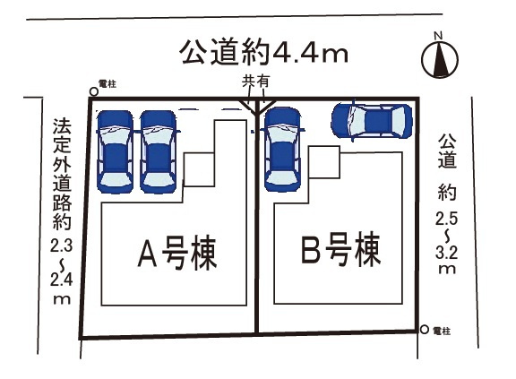 小牧市大字三ツ渕　新築戸建　B号棟の区画図|全2区画・北東角地