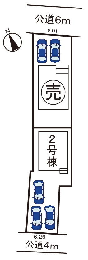 小牧市間々本町　新築戸建　2号棟の区画図|全2区画。駐車場３台可。