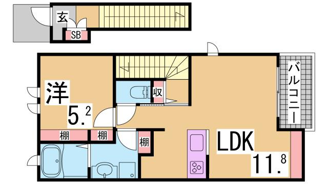 神戸市北区鈴蘭台北町２丁目のアパートの間取り