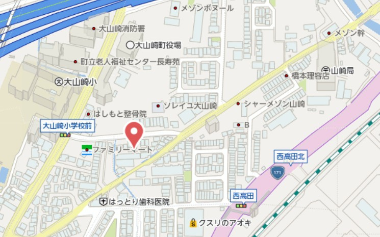 乙訓郡大山崎町大山崎西高田　中古戸建の地図