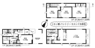 【間取り】 | 南区南台4丁目  3号棟 2期 | ４LDK　3階建　準耐火建築物　都市ガス　食洗機・浄水器　浴室乾燥機+窓・浴室TV　セカンド洗面　網戸標準仕様　シャッター6箇所付　Wロックカードキー（FamiLock 電池式）　LDK17帖