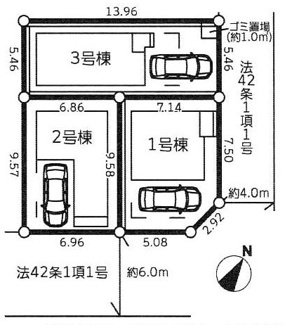 【区画図】 | 南区南台4丁目  3号棟 2期 | 3号棟　北東側約4m公道　駐車1台（ビルトイン・車種によります）