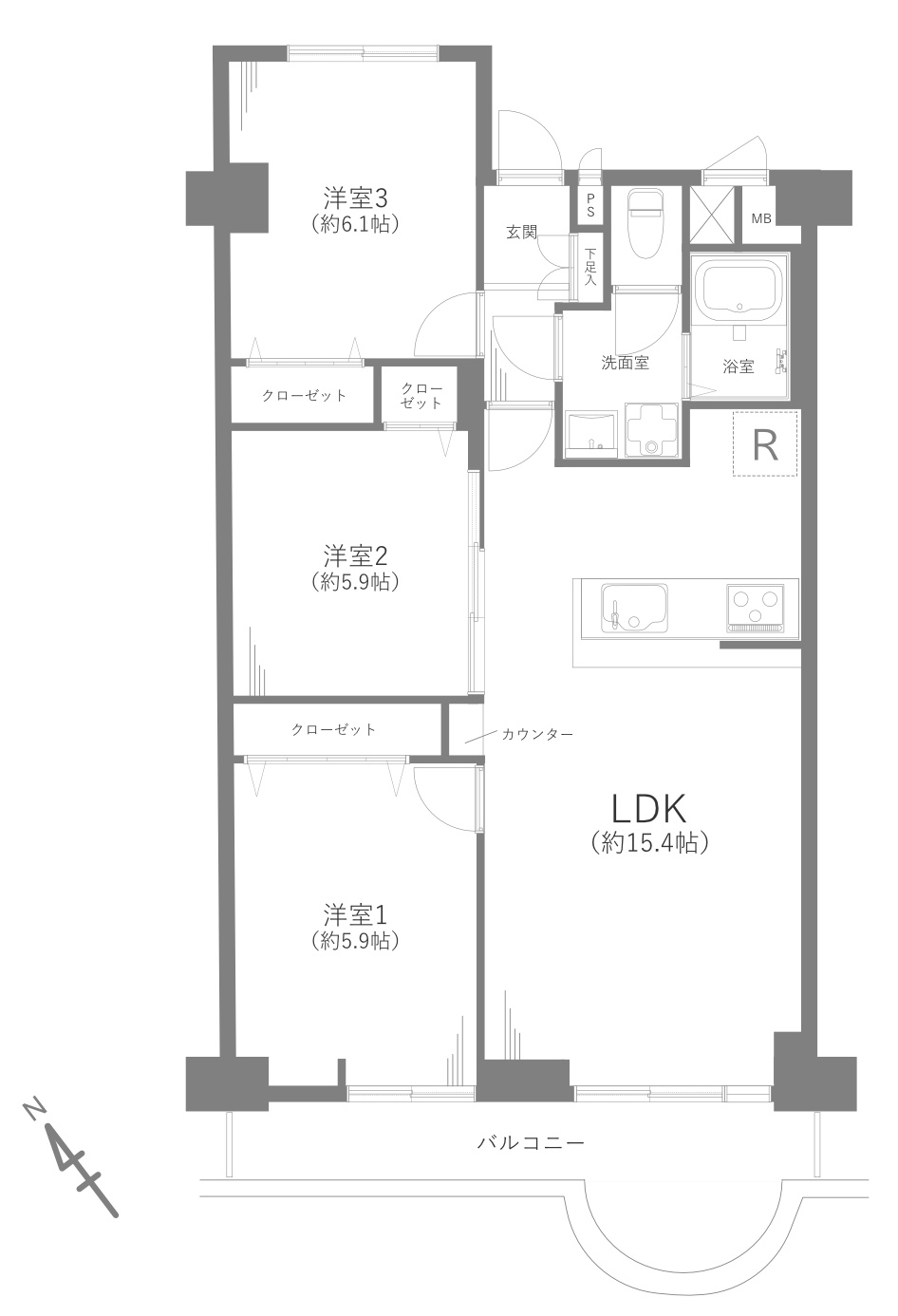 浦和白幡東高層住宅１号棟の間取り