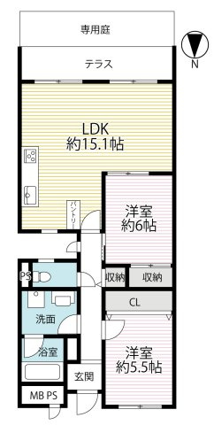 ◆令和７年２月リフォーム済みの美室◆南向き採光で専用庭付き◆周辺環境充実◆グラン・ドムール智恵光院の間取り|間取り