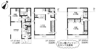 【間取り】 | 南区南台4丁目  2号棟 2期 | 3LDK　3階建　準耐火建築物　都市ガス　食洗機・浄水器　浴室乾燥機+窓・浴室TV　セカンド洗面　網戸標準仕様　シャッター3箇所付　Wロックカードキー（FamiLock 電池式）　LDK16帖