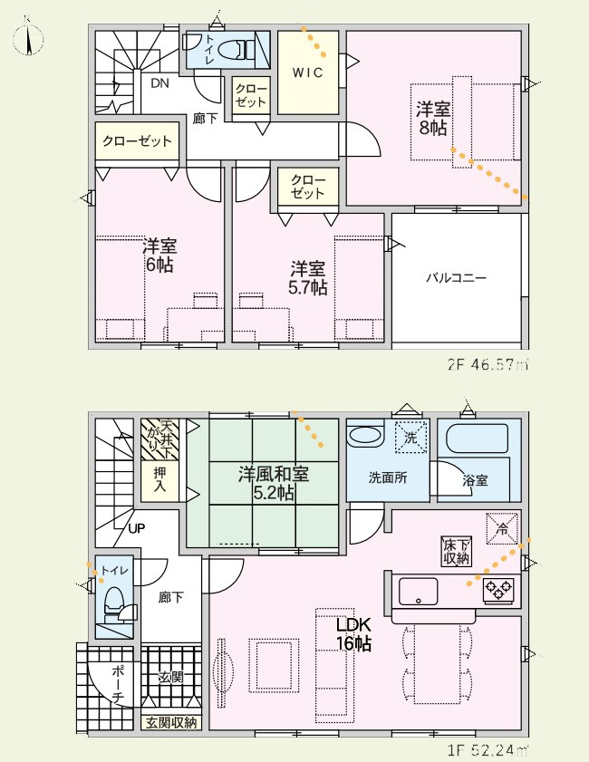 【新築戸建】前橋市茂木町第4の間取り|■間取り図｜敷地面積：174.30（約52.74坪）　建物面積：98.81（約29.88坪）