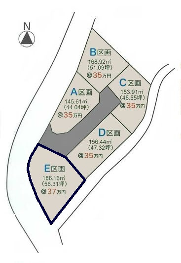 高知市福井町-建築条件付き-E号地 売土地の区画図|E号地