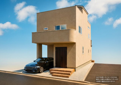 【完成予想図】 | 新築戸建て 千歳烏山1棟現場 | 外観イメージ図、延床面積122.3㎡の3階建+車庫付きです。