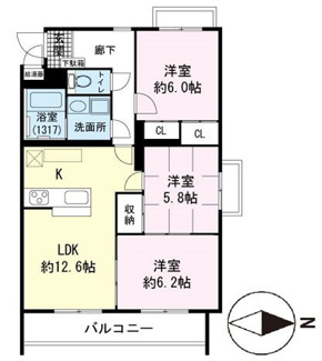 【間取り】 | Gold palace | 3ＬＤＫ