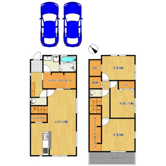 【間取り】 | 槇塚台２丁　新築分譲住宅　全２区画 | 【駐車２台可能です】愛車の置き場所に困らないですね！